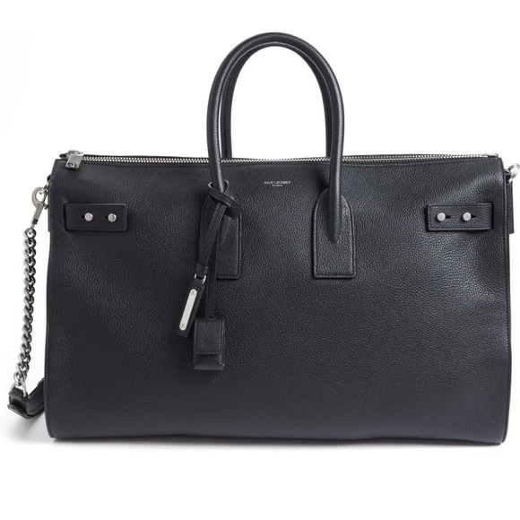 SAINT LAURENT Large Zipped Supple Sac de Jour Duffel Bag w/ chain strap - Picture 8 of 10